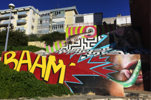 "Mural entitled “Don’t hear, don’t see, don’t talk” (one of several murals in the neighbourhood)"