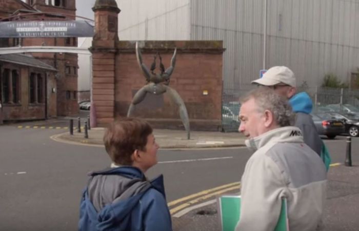 2 people speaking during a govan walkabout